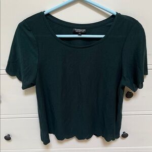 Topshop Dark Green Scallop Short Sleeve Tee